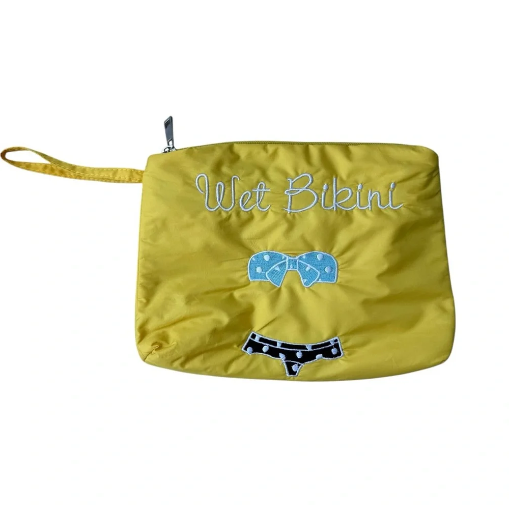 Charming Charlie Yellow Cosmetic Bag with‎ Blue Bow